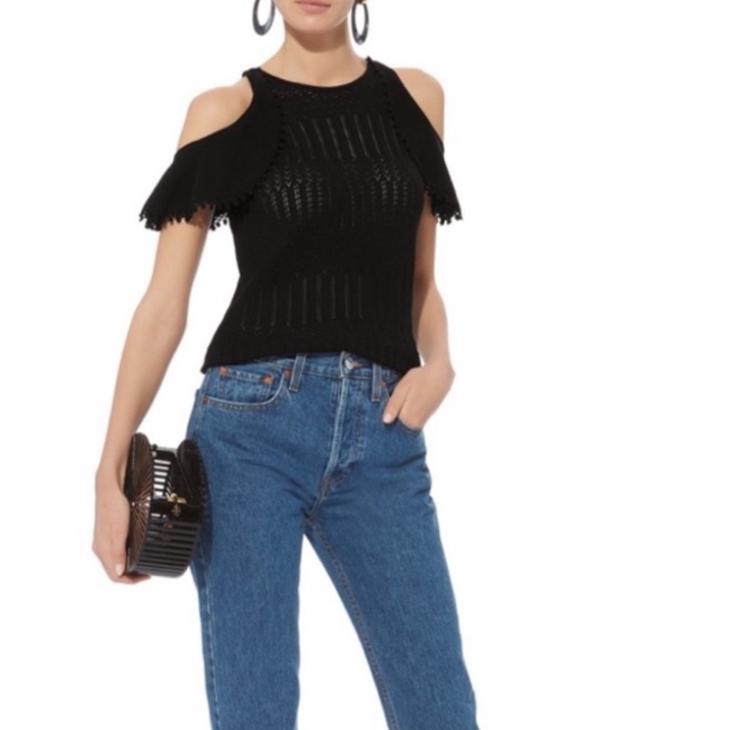 Gorgeous Jonathan Simkhai Black Crochet Cold Shoulder Top